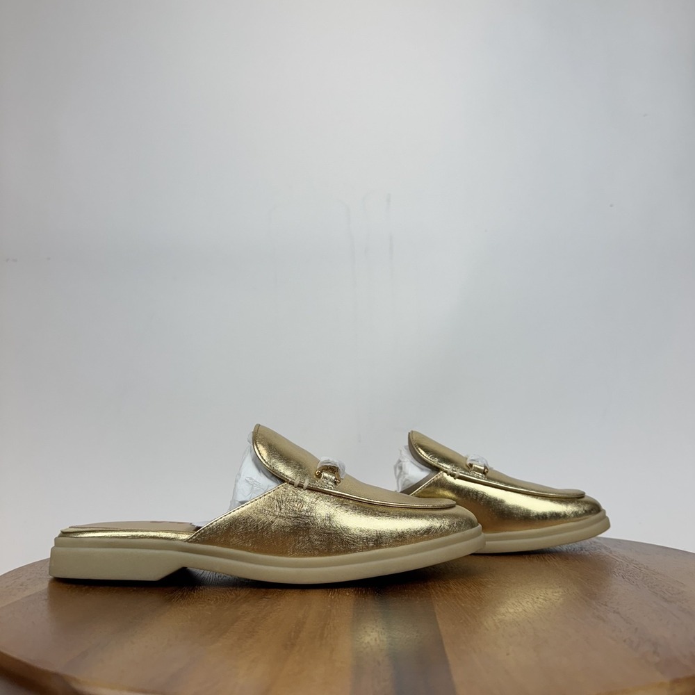 New Womens Sam Edelman Kira Metallic Gold Leather Loafers Flats Mules Shoes Sz 7